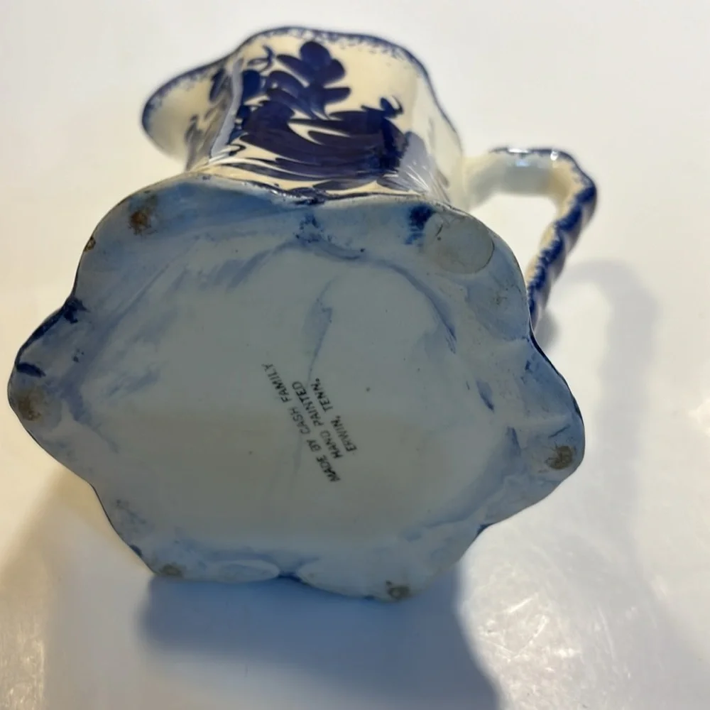 Milk pitcher vintage blue floral with white background made in Tennessee